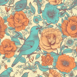 花鸟图，插画风格，无缝贴图，素材