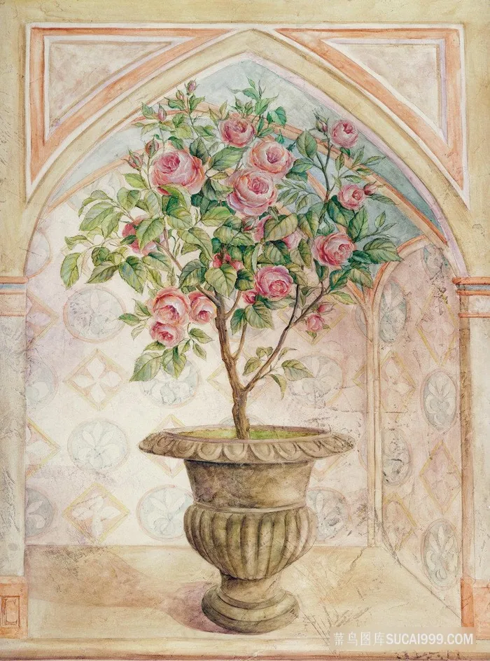 唯美玫瑰花盆栽艺术油画