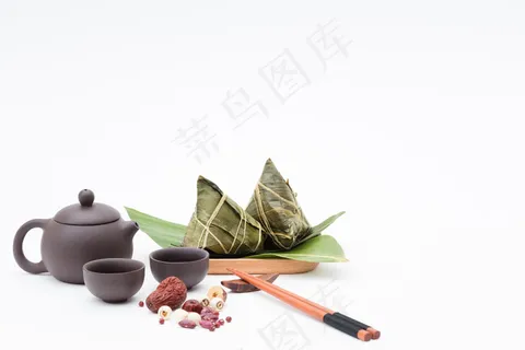 端午粽子茶壶静物白色桌面摄影 端午粽子茶壶静物白色桌面摄影