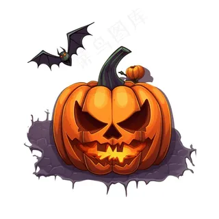 万圣节南瓜灯蝙蝠恐怖插画免抠