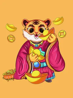 虎年新年海报展板psd模板虎年插画