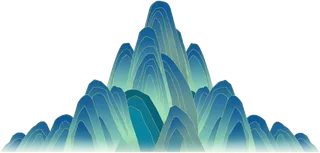 国风天青蓝手绘山石图