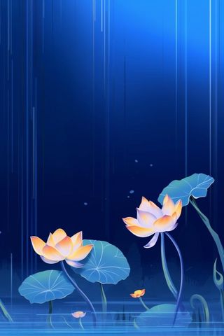 蓝色中国风荷花意境大气背景