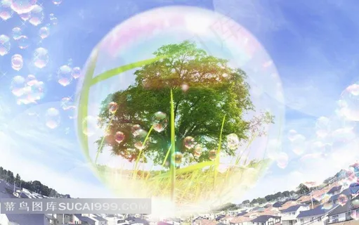 城市树木蓝天白云背景素材