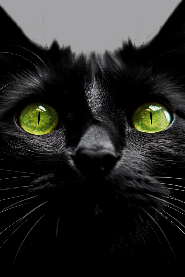 黑猫绿色瞳孔脸部特写摄影图