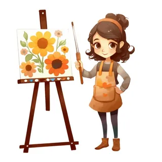 画画的小女孩卡通免抠