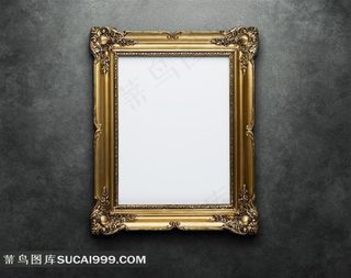 悬挂在墙上的金质相框摄影高清图片