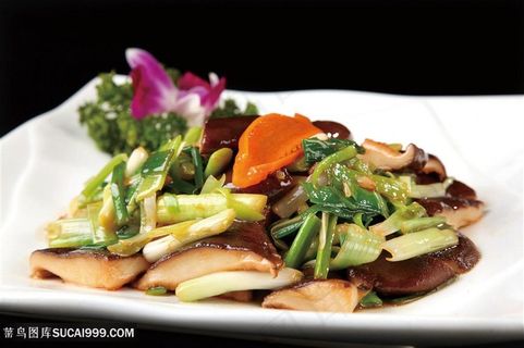蒜苗香菇传统餐饮美食高清菜谱用图摄影