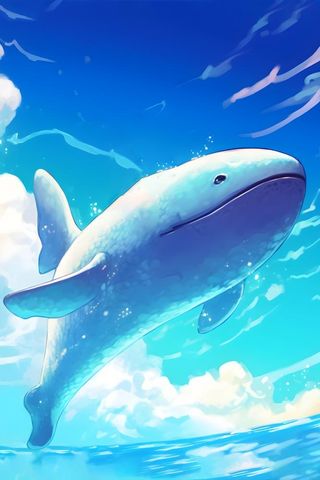 海豚鲸鱼蓝天白云遨游背景