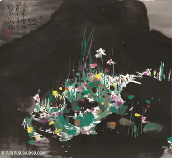 吴冠中手绘水墨花卉装饰画