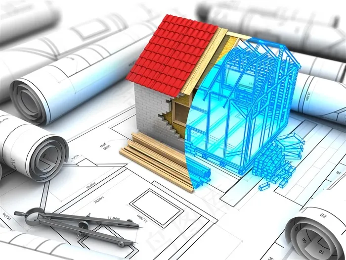 立体木头框架建筑物模型高清图