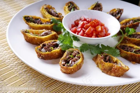 客家牛肉卷中华美食摄影图