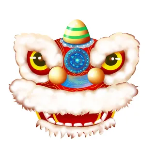 新年春节虎年元宵手绘人物舞狮卡通狮子头插画元素PSD设计素材