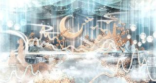 新中式蓝金色清新婚礼效果图