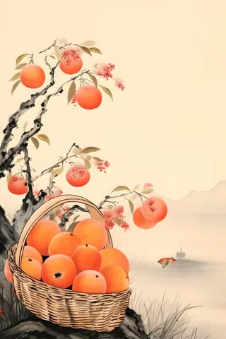 橘子国风水墨插画背景