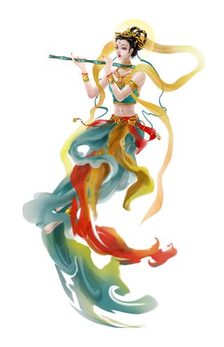 手绘国潮中国风古代敦煌神话飞天仙女美女古装人物插画PSD素材