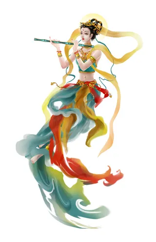 手绘国潮中国风古代敦煌神话飞天仙女美女古装人物插画PSD素材