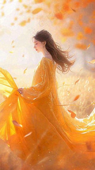 秋天意境美女仙女，秋叶浪漫温馨，立秋秋分