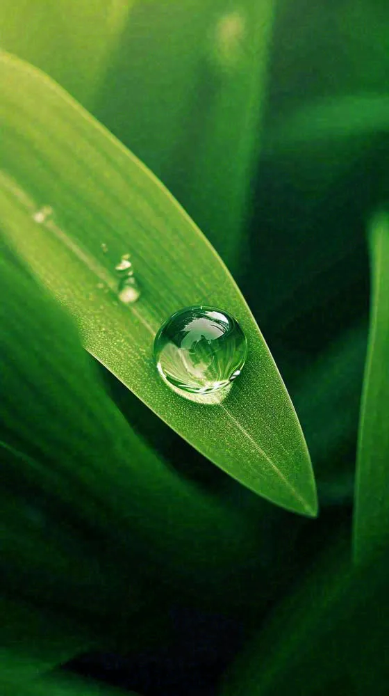 夏天绿植叶子露珠萌芽清新，雨水白露谷雨摄影图(816x1456)
