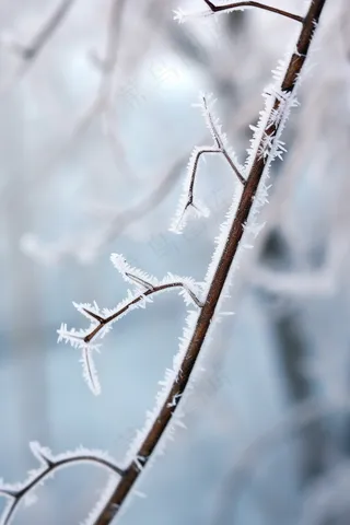 冬天树枝上的白霜雾凇摄影图