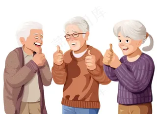 老人合照团聚卡通插画免抠