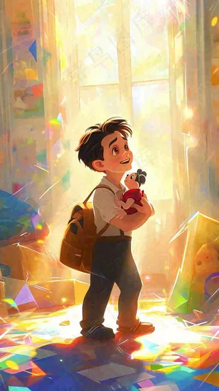 父亲节温馨父爱陪伴孩子玩耍手绘插画