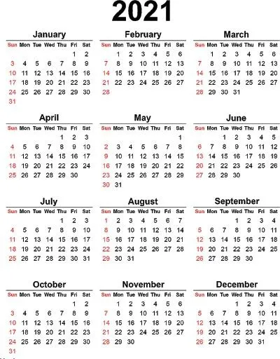 2021 年日历 PNG免抠(400x512)