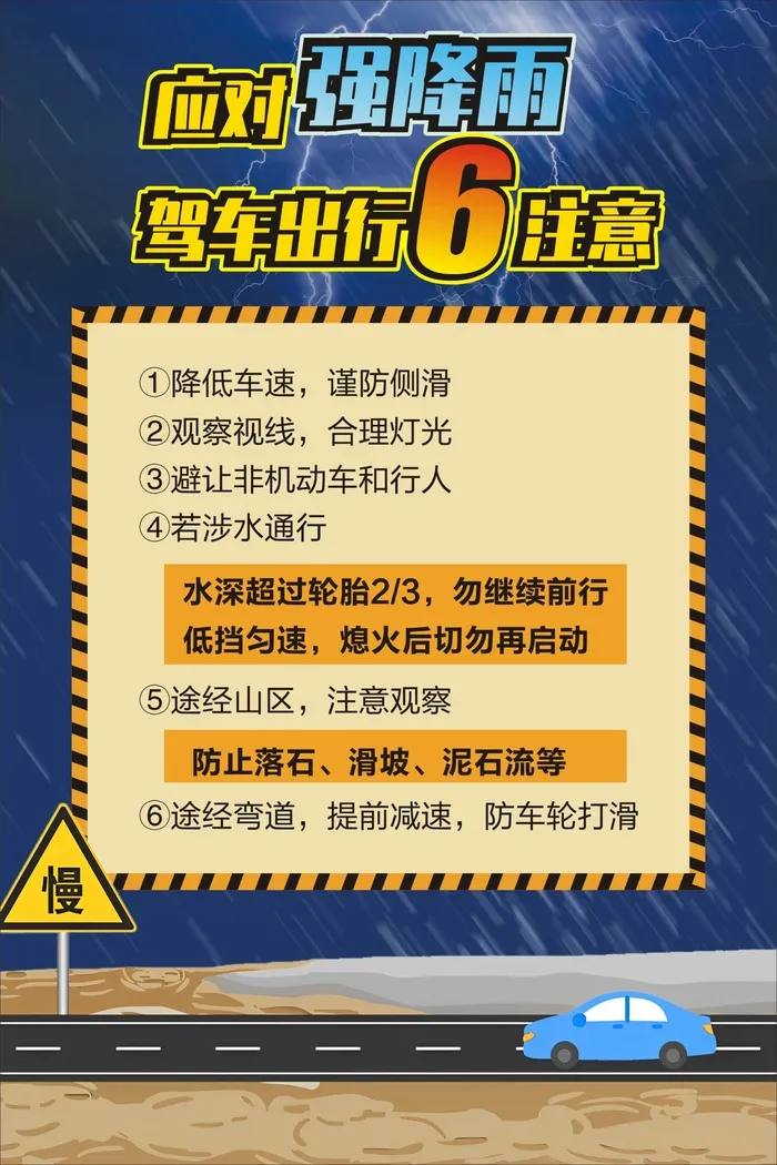 应对强降雨行车注意海报cdr矢量模版下载