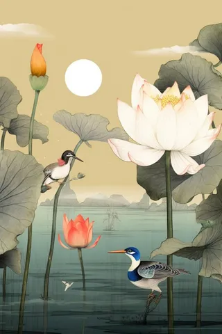 中国风油墨荷花意境大气背景