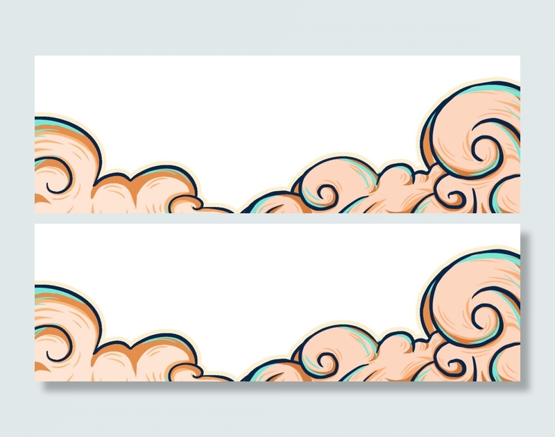 中国风国潮祥云插画手绘云彩图案海报云层装饰背景PSD设计素材