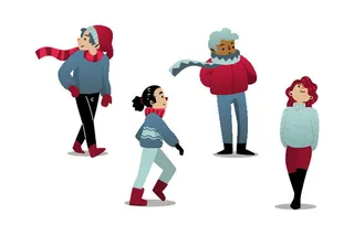 冬天服饰服装冬装穿冬装保暖冬季卡通人物男女装Ai矢量图片素材