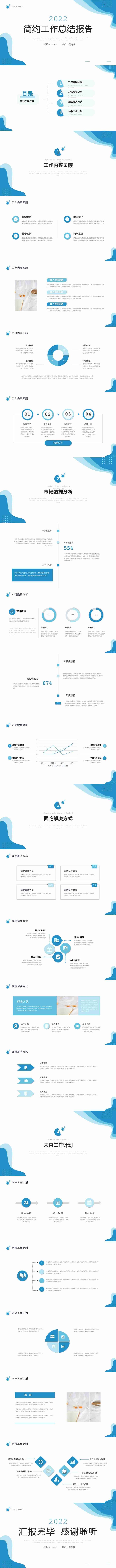 简约蓝色商务风工作总结报告PPT模板