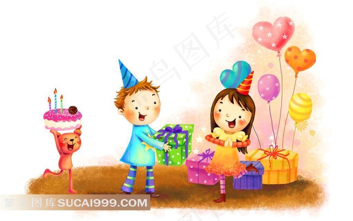 儿童节创意插画过生日的小朋友