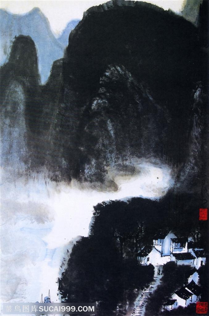 国画名家作品-李可染的漫写漓江烟雨