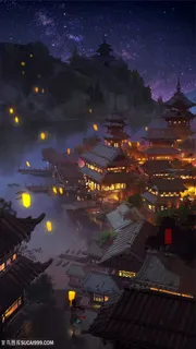 中国风夜晚风灯CG原画绘画图片 中国风夜晚风灯CG原画绘画图片
