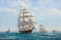 海景船高清油画