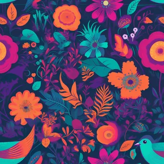 花鸟图，插画风格，无缝贴图，素材