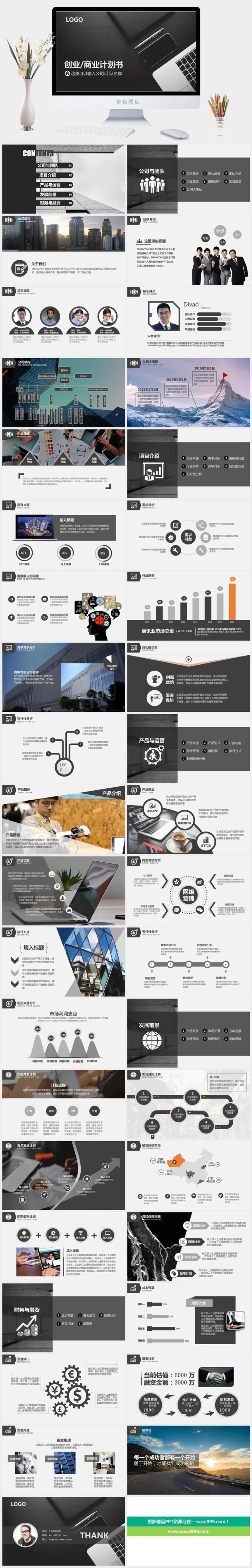 灰黑大气商业计划书PPT模板