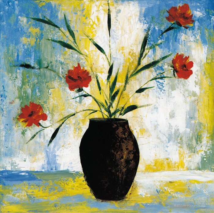 黑色瓶子花卉艺术插画