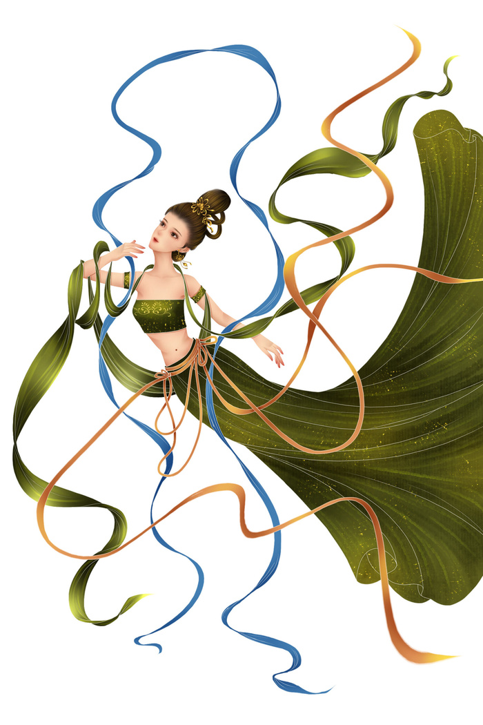 手绘国潮中国风古代敦煌神话飞天仙女美女古装人物插画PSD素材