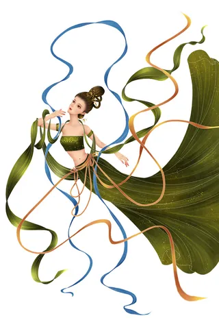 手绘国潮中国风古代敦煌神话飞天仙女美女古装人物插画PSD素材