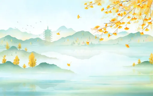 秋季秋日山水画风景背景