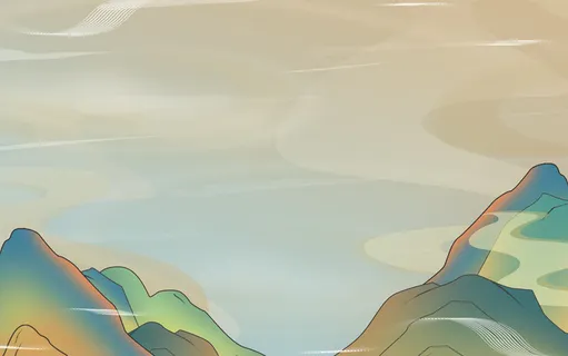 中国风国潮风山水祥云插画图案首页装修海报背景PSD设计模板素材