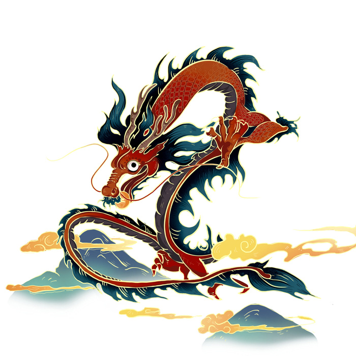 手绘国潮中国风神龙凤凰卡通形象插画装饰元素图案PSD设计素材psd模版下载