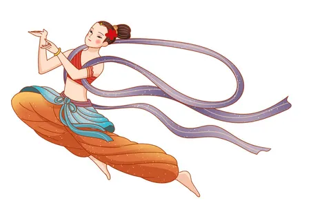 手绘国潮中国风古代敦煌神话飞天仙女美女古装人物插画PSD素材
