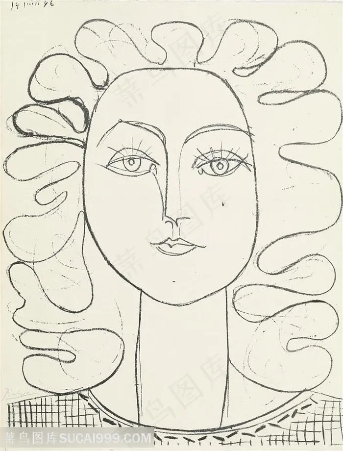 毕加索线描美女肖像装饰画