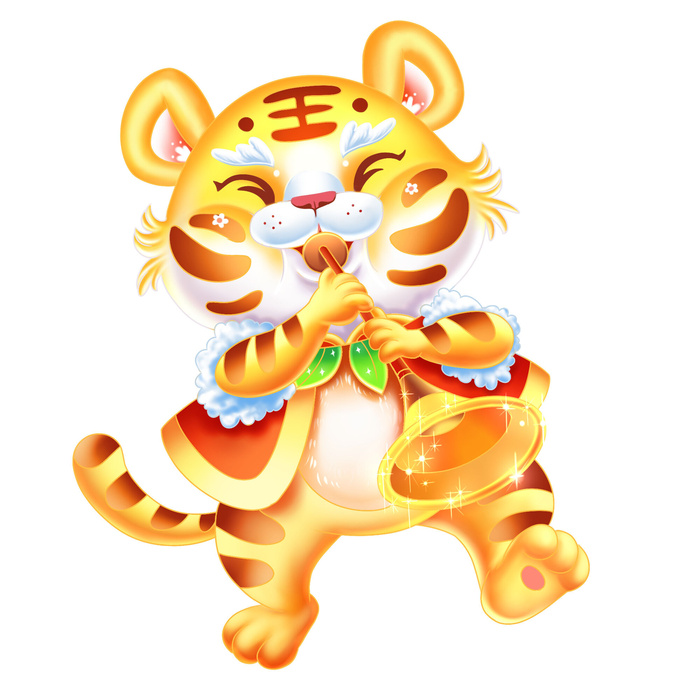手绘2022虎年新年春节卡通老虎形象IP插画元素PSD设计素材图案