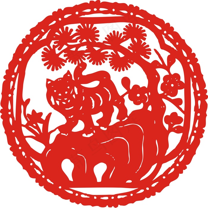虎年吉祥剪纸图案矢量素材cdr矢量模版下载