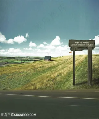 道路草地美景高清背景图片