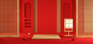 中国风国潮电商促销首页海报C4D背景图3D场景立体设计PSD素材模板